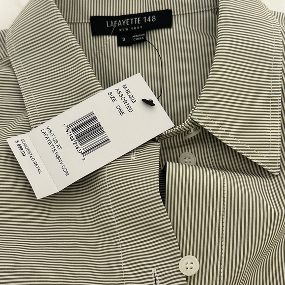 Women’s Striped Button-Up Blouse- Green/White - Picture 3 of 5